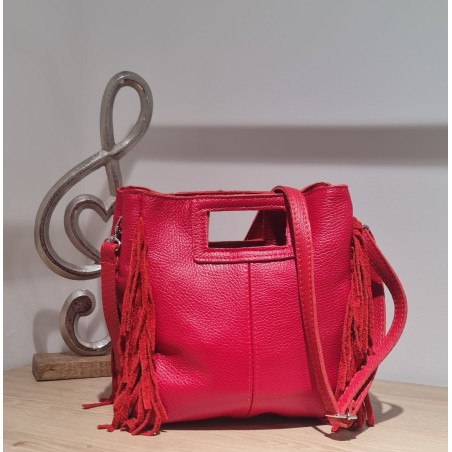 Bolso Piel flecos, color Rojo