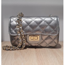Bolso Piel, color gris plata