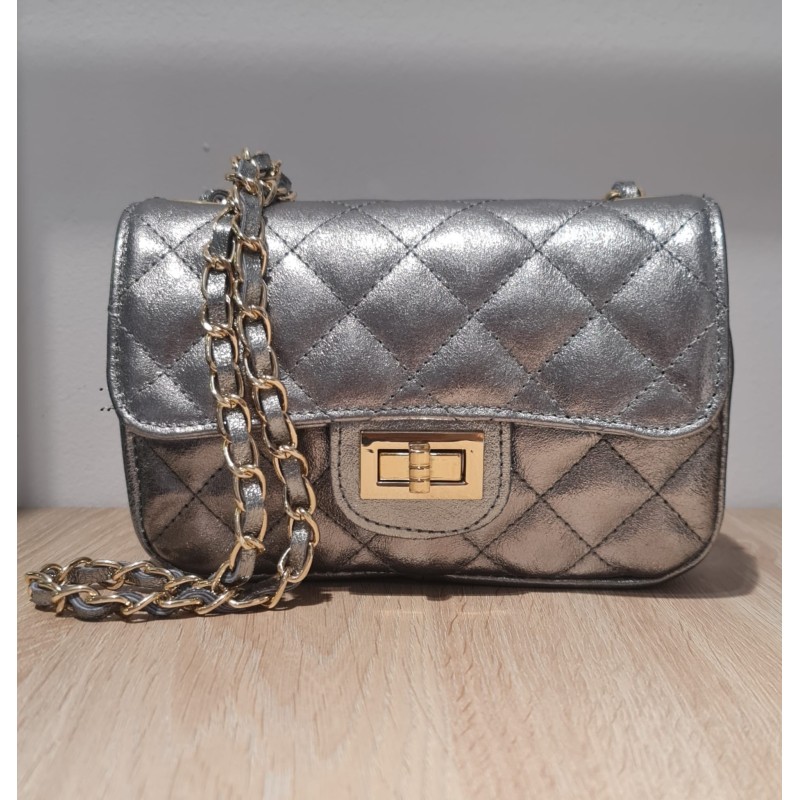 Bolso Piel, color gris plata