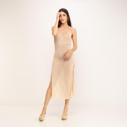 Vestido largo beach, talla única, color Beige, made in Italy