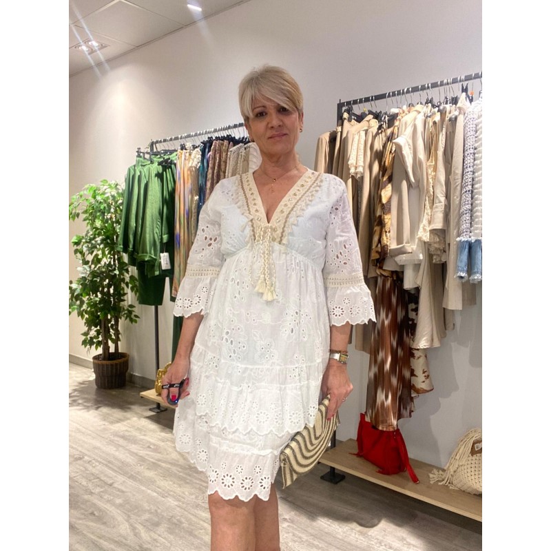Vestido Boho blanco bordado