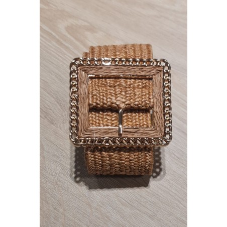 Cinturón elástico de Rafia color Camel