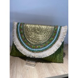Cartera rafia  y pedrería Saona Verde