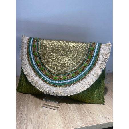 Cartera rafia  y pedrería Saona Verde