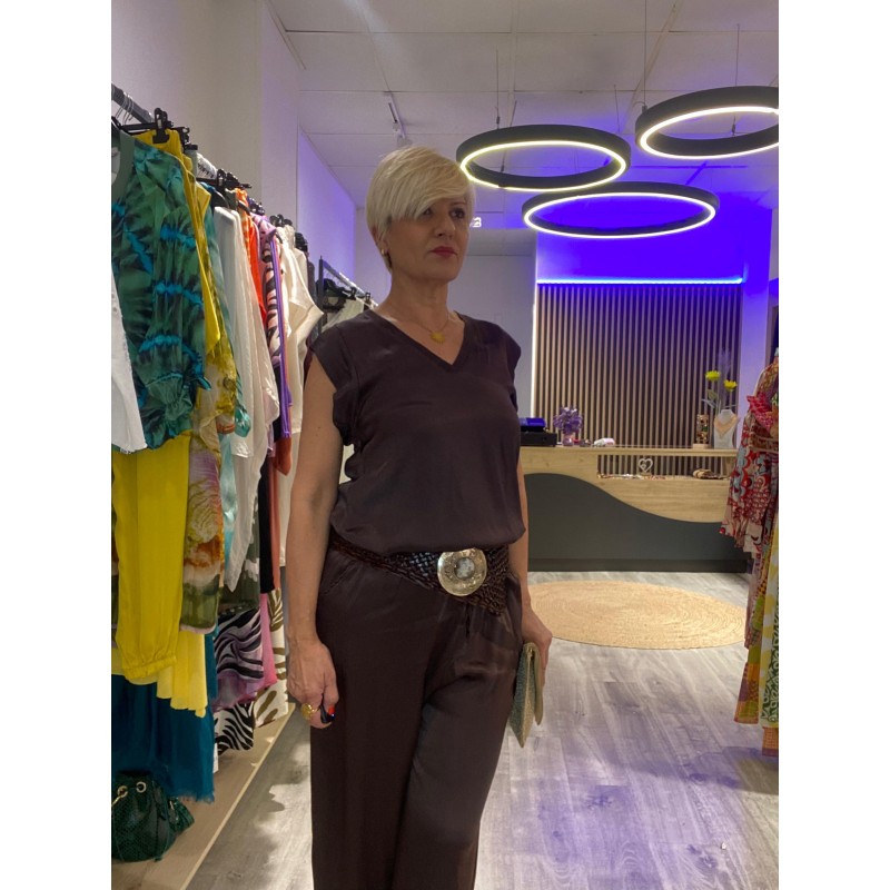 Pantalon marrón chocolate  satinado