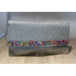 Cartera de mano rafia plata