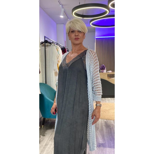 Rebeca larga crochet plata