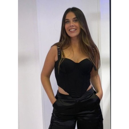 Top negro corazón, talla L